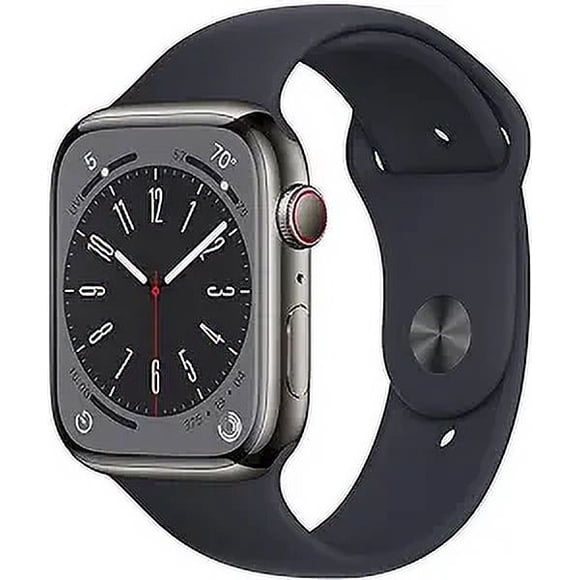 Apple Watch Series 8 (45mm Graphite Stainless Steel Case) GPS + Cellular Smart Watch | With Midnight Sport Band | Certified Refurbished (Grade A)