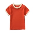 thumbnail image 1 of Penkiiy Tout-Petits Enfants Garçons Filles Mode Confortable Couleur Unie Col Rond Manches Courtes Haut 5 Ans Orange, 1 of 3