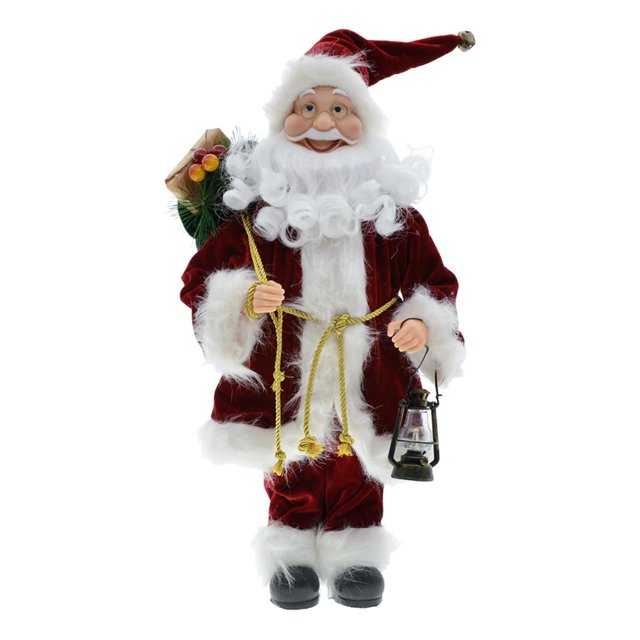Abbracc Figurine de Père Noël StyleC, une Décoration de Noël Traditionnelle de 45 cm (18 Pouces) Présentant un Motif Classique de Père Noël. la Figurine Est Habillée d'Un Complet en Velours Rouge avec Garniture en Fourrure Blanche, Tenant une Lanterne d'Un Coup et une Corde de l'Autre. Elle Comprend des Cheveux et une Barbe Réalistes, avec des Détails Artisanaux Complexes. Convient pour Décorer des tables, des Fenêtres, des Armoires Ou comme Pièce d'Un Décor Festif. Idéale pour Rehausser l'Atmosphère de Noël dans n'Importe Quel Contexte.
