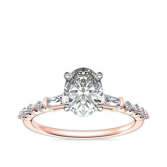 0,80 Ct P.t. Ovale Véritable Diamond Nouvelle Conception Solitaire avec Accents Bague de Fiançailles pour Femmes Or Rose Massif 18K Taille 3,5