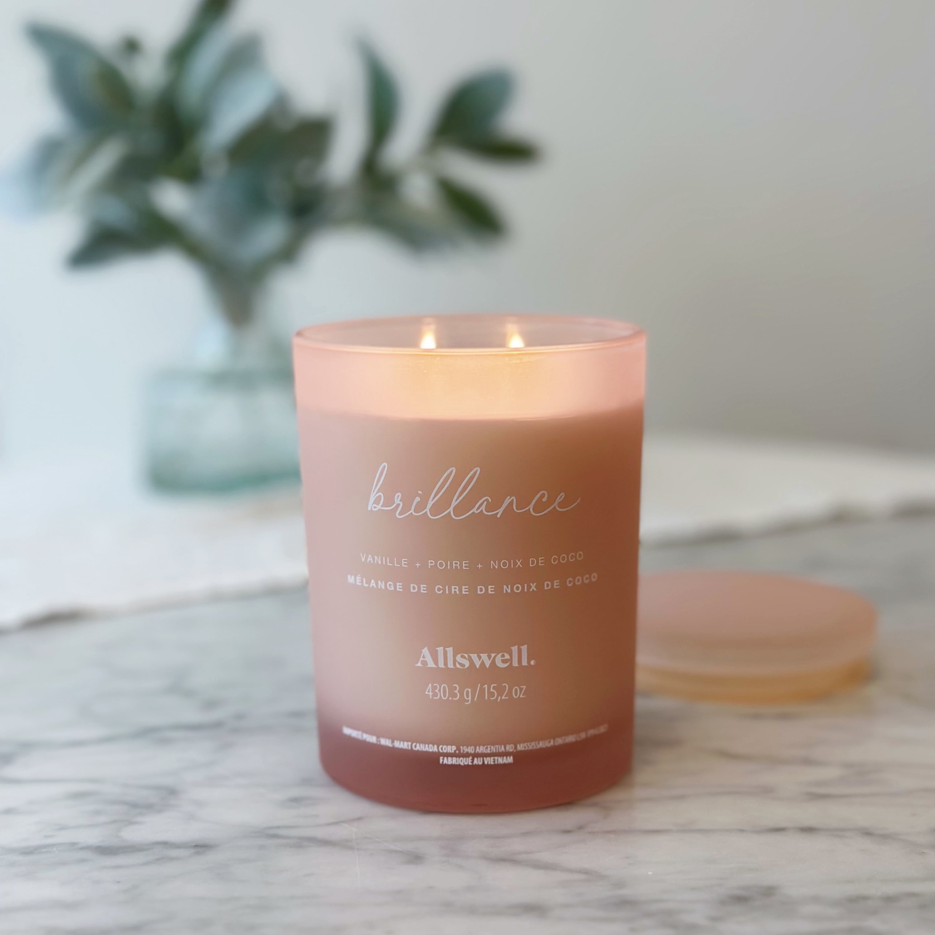 Bougie spa parfumée à la cire de noix de coco 15 oz Allswell, Brillance (Vanille + Poire + Noix de coco)