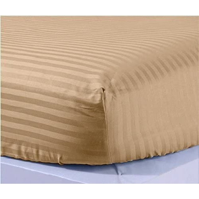 1000 Thread Count 100% Egyptian Cotton 3-Piece Fitted Sheet ( 1 Fitted Sheet + 2 Pillow Covers) 30 Inches Deep Pocket Size Stripe Pattern