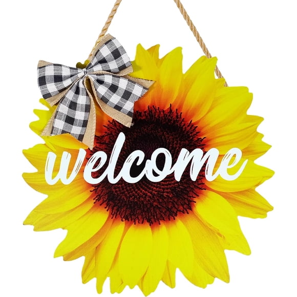 Sunflower Summer Welcome Door Hanger Sign for Front Door Decoration, 12Inch Spring Sunflower Welcome Wood Wreaths Door Hanging Farmhouse Porch Wall Decor Indoor Outdoor