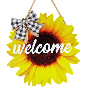 Sunflower Summer Welcome Door Hanger Sign for Front Door Decoration, 12Inch Spring Sunflower Welcome Wood Wreaths Door Hanging Farmhouse Porch Wall Decor Indoor Outdoor