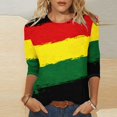 thumbnail image 1 of Fridja Chemises en Solde pour Femmes Manches 3/4 Col Rond Hauts Femmes Printemps Été Décontracté Ample Rayé Imprimé Blouses de Plage Vacances (Multicolore,L), 1 of 5