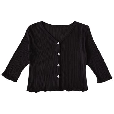 Timegard Vêtements pour Filles Cardigan Boutonné Manches Longues à Volants Confortable Mignon Mince Hauts Ouverts Vêtements