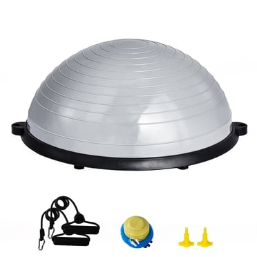 KFFKFF Entraîneur de Demi-Balles d'Équilibre, Balle de Stabilité de 23 Pouces avec une Limite de Poids de 660 Lb, Comprend des Bandes de Résistance et une Pompe à Pied pour une Expérience Complète de Gym à Domicile, Idéal pour la Mise en Forme Complète du Corps, Gris