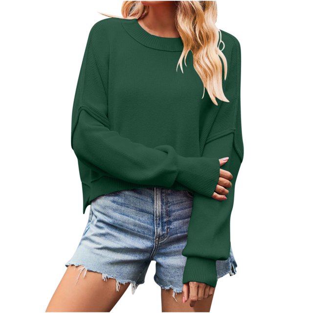 Timegard Women's Sweaters Cropped 2024 Fall Winter Sweater Long Sleeve Pullover Side Slit Knit Tops
