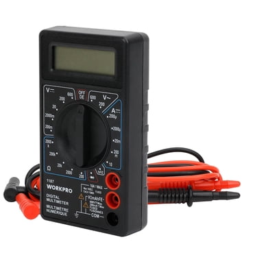 WorkPro Multimètre numérique avec fils de test - Vérifie la tension (volts ca/cc), résistance/ohms, courant (10 ampères), diode avec marche/arrêt