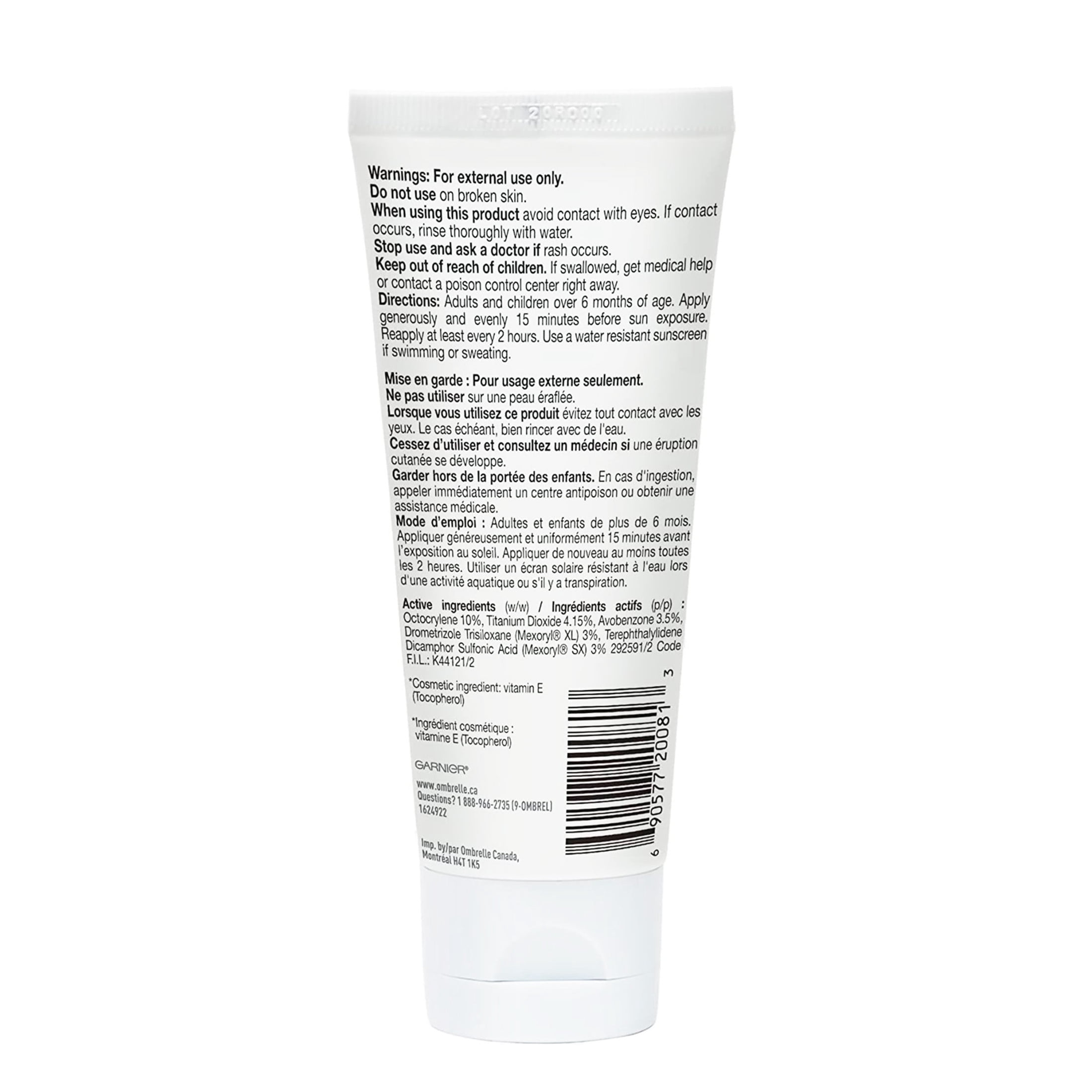 Garnier Ombrelle Sensitive Expert+ Écran solaire visage FPS 60, testé par des dermatologues, peaux sensibles, hypoallergénique, non gras, sans parfum, protection à large spectre UVA/UVB, 90ml