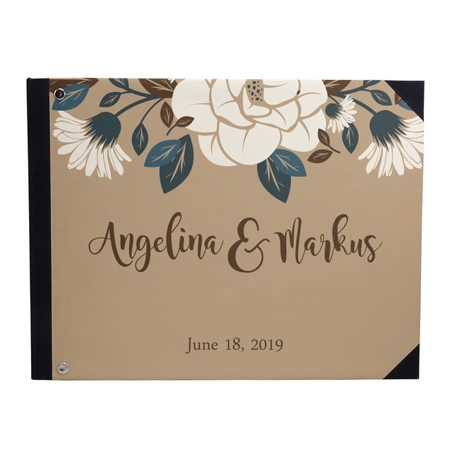 Darling Souvenir Brown Floral Printed Wedding Guest Book Hardbound Cover Sign In Book Registry Scrapbook-9 x 12 Inches