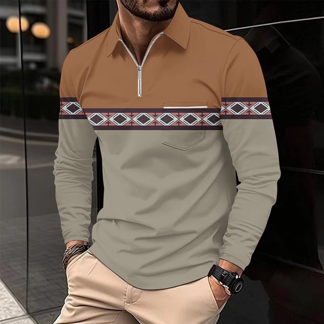 DecSea Men's Long Sleeve Polo Shirt Zip Neck Business Casual Tops Ribbed Workout Tee Shirts