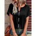 thumbnail image 4 of Birdeem Chemise à Col en V Boutonnée Unie d'Été pour Femme à Manches Courtes avec Revers, 4 of 8