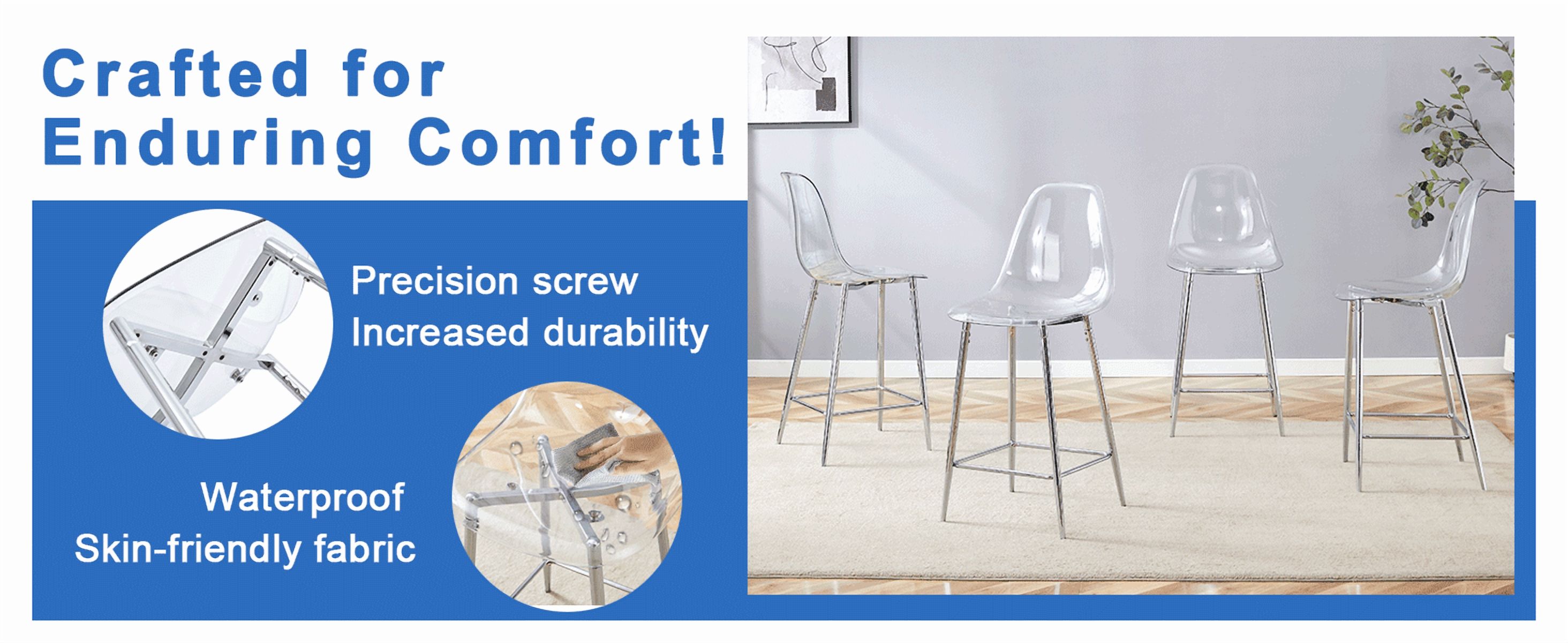 Noble House Modern Minimalist Bar Stool Set of 4,Integrated Backrest,Silver