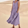thumbnail image 2 of RKSTN Robes d'Été pour Femmes 2024 Décontractées en Coton et Lin à Col Rond Sans Manches Robes de Plage Amples Grande Taille à Imprimé Floral Évasées Maxi, 2 of 5