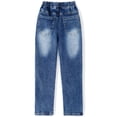 thumbnail image 2 of Kidscool Space Girls Floral Embroidered Ripped Washed Elastic Waist Jeans,Flower and Bowknot,7-8 Years, 2 of 7
