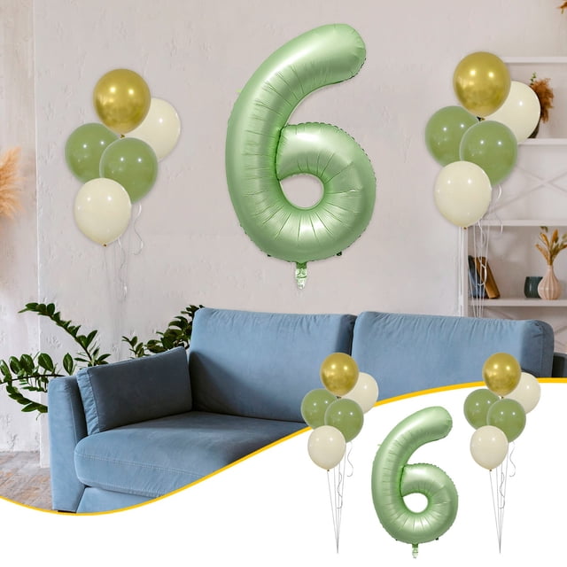 XYAIYT Set of Aluminum Foil Digital Balloons Holiday Birthday Party Decoration with Number Regular Balloons,Includes Ribbon Straw for Customizable Party Arrangements Celebrations,Green