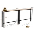 thumbnail image 3 of Ktaxon 79" Narrow Console Sofa Table with Power Outlets and USB Ports, Long Couch Table with Metal Frame and Charge Station with 4.9ft Extension Cord, Walnut, 3 of 9