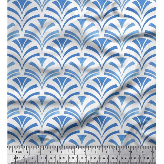 Soimoi Moss Georgette Fabric Scales Geometric Print Fabric by the Yard 42 Inch Wide