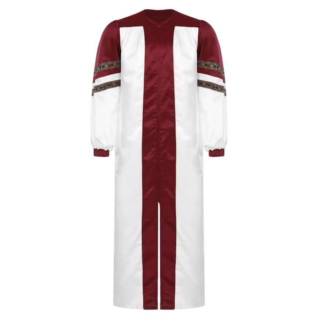 Sxiwei Robe de Chœur Église pour Hommes Manches Longues Fermeture Éclair Robe de Clerc Col en V Judge Pastor Robes pour Cosplay Bourgogne TTG
