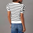 thumbnail image 4 of Birdeem Hauts en Tricot à Manches Courtes Bouffantes pour Femmes T-Shirts à Col Rond Rayés Tendance Blouses d'Été Décontractées, 4 of 12