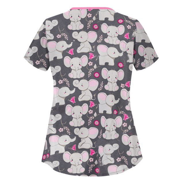 RKSTN Femmes Mode Animal Imprimé Manches Courtes Tops Travail Uniforme Chemisier