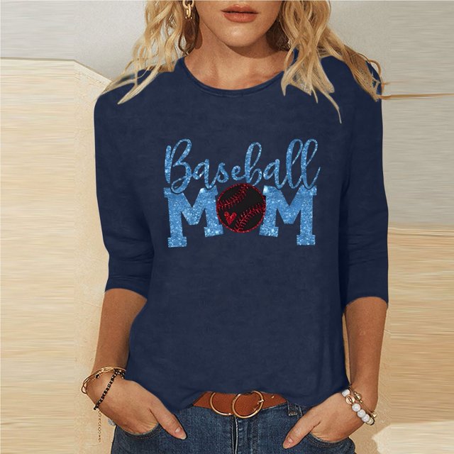 Baikeli Hauts pour Femmes Liquidation Soldes Fête des Mères Manches 3/4 Hauts pour Femmes Décontractés d'Été Chandail à Enfiler Col Rond Chemises Amples Blouses Imprimées de Lettres T-Shirts pour Femmes