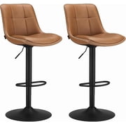 VASAGLE Bar Stools, 2 Chairs, Adjustable Height, Quilt, Synthetic Leather Kitchen Stools with Back and Footrest, Dining Room, Counter, Steel, Brown