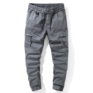 hoksml Men's Outdoor Hiking Tactical Pants Solid Color Zipper Pockets Elastic Waist Drawstring Full Length Cargo Pants Casual Military Combat Work Pants Summer Clearance