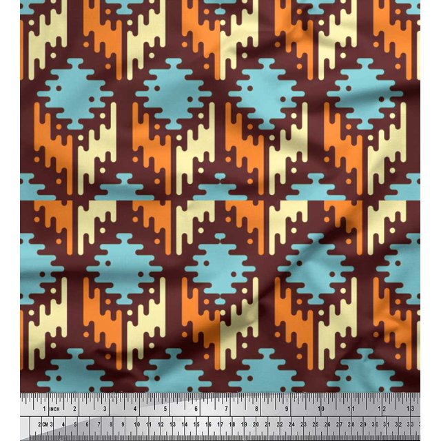Soimoi Blue Cotton Cambric Fabric Aztec Geometric Print Sewing Fabric Yard 42 Inch Wide