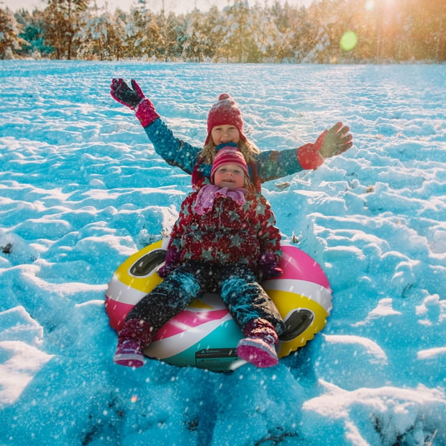 D Snow Tube For Winter Inflatable 32 Inch Heavy Duty Snow Sleds For Kids And Adults