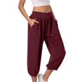 thumbnail image 1 of Timegard Womens Capri Pants Elastic High Waist Button Comfy Solid Color Casual Crop Pants with Pockets, 1 of 7