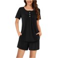 thumbnail image 1 of AherBiu Ensembles de Pyjama pour Femmes 2 Pcs Boutons Col Rond Hauts Ensemble de Pjs Shorts Confortables Vêtements de Nuit Vêtements de Nuit, 1 of 6