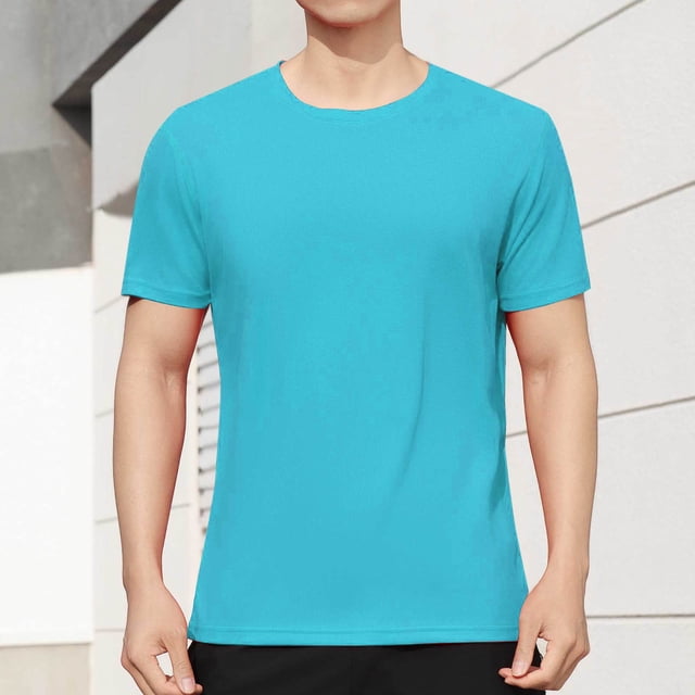 Styesk T Shirts for Man Solid-Color Casual Elastic Sports Short Sleeved Round-Neck Blouses