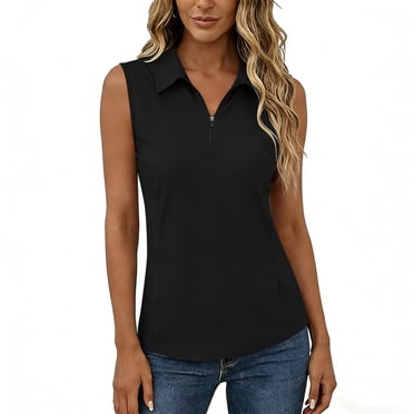 ShomPort Chandails de Golf pour Femmes à Fermeture Éclair 1/4, Col à Revers, Sans Manches, Protection Solaire, Athlétiques, Col en V, Hauts de Tennis d'Été