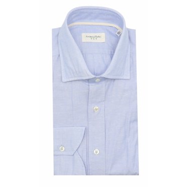 Tintoria Mattei 954 Men's Light Blue Contemporary Viscose Shirt with Pilling Long-sleeve - L