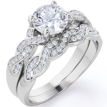JeenMata 1.25 Carat Round Cut Moissanite Wedding Set - Bridal Set - Infinity Ring - Forever Ring - Promise Ring - 18k White Gold Plated for Women