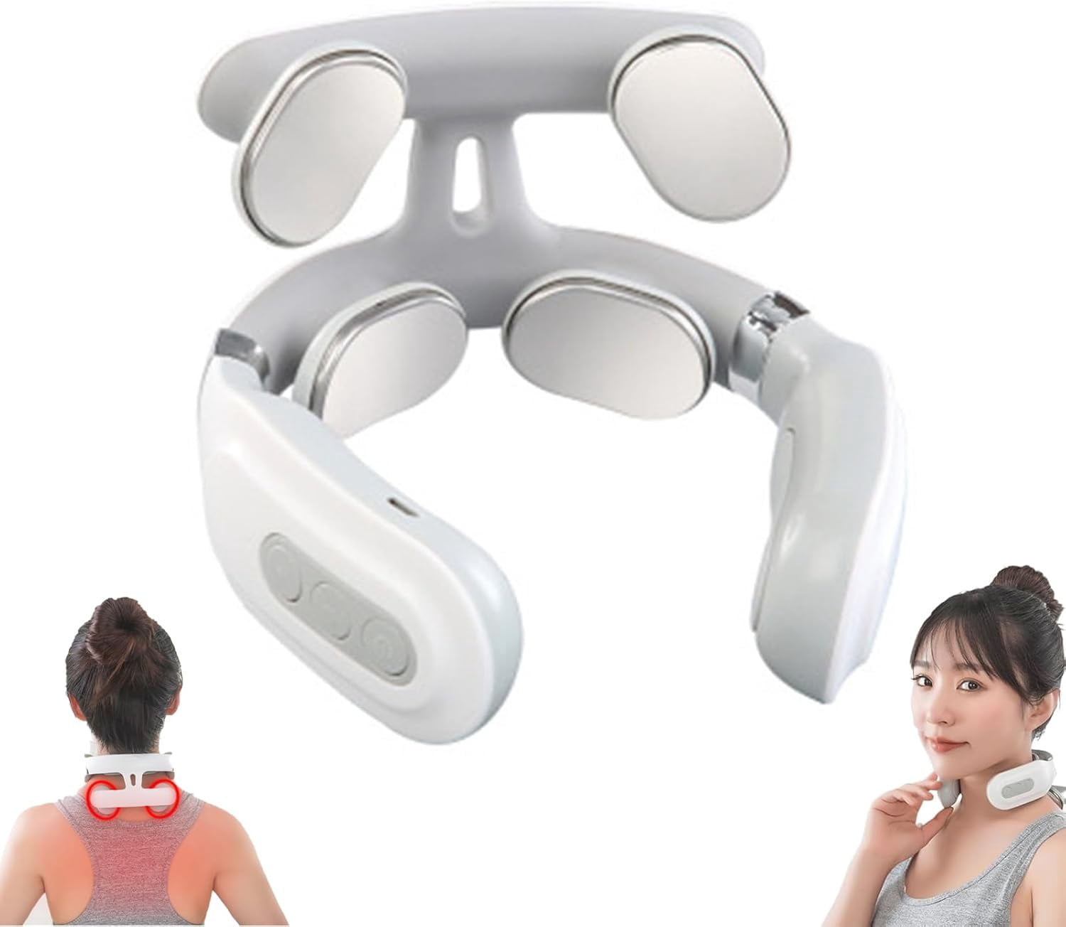 Vitality Magic Pro 2.0 Neck Massager, 2025 New 4 Head Heated Electric Portable Neck Massager, 6 Modes & 14 Levels, for Neck Back (White)