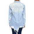 thumbnail image 2 of Women Jean Jacket Long Sleeve Classic Distressed Butterfly Denim Overized Shirt Outwear, 2 of 3