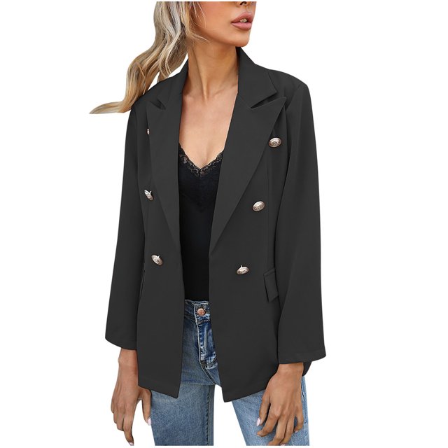 Pompotops Manteau Blazer Court pour Femme, Couleur Unie, Mode, Col à Revers, Boutons, Manches Longues, Liquidation