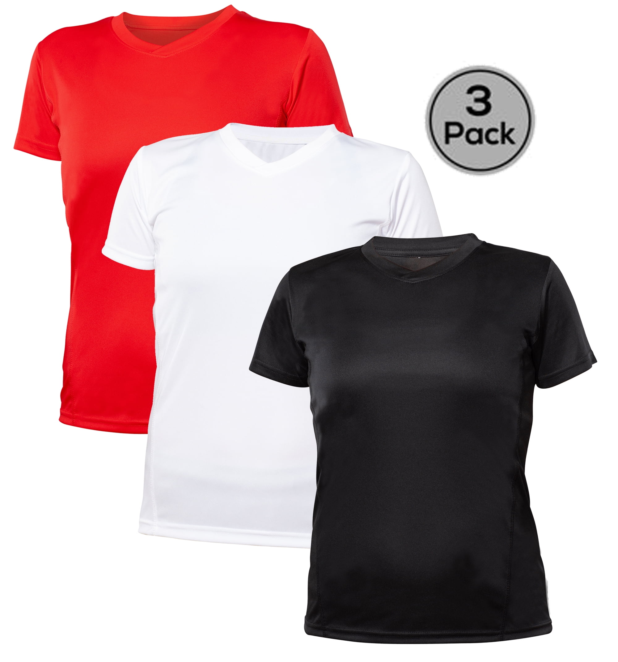Blank Activewear Lot de 3 T-Shirts pour Femmes, Tissu de Performance à Séchage Rapide