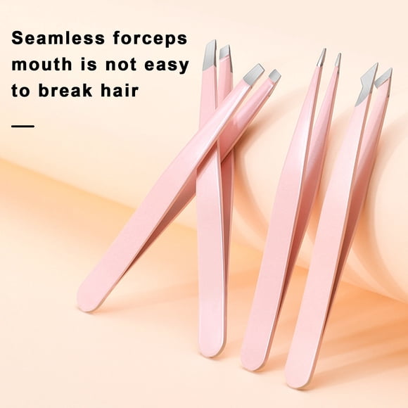 4 Pcs Pinces à Sourcils en Acier Inoxydable avec Étui en Similicuir, Pointe Plate Oblique, Pince de Précision, Épilation du Visage, des Sourcils et du Nez, Outil de Maquillage pour Femmes, Cadeau d'Anniversaire