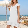 thumbnail image 4 of LOVZFMLL Robes d'Été pour Femmes 2025 Col en V Manches Courtes Volantées Ourlet à Volants Robe Smock Mini Décontractée Plage Vacances Vêtements pour Femmes Blanc TG, 4 of 8
