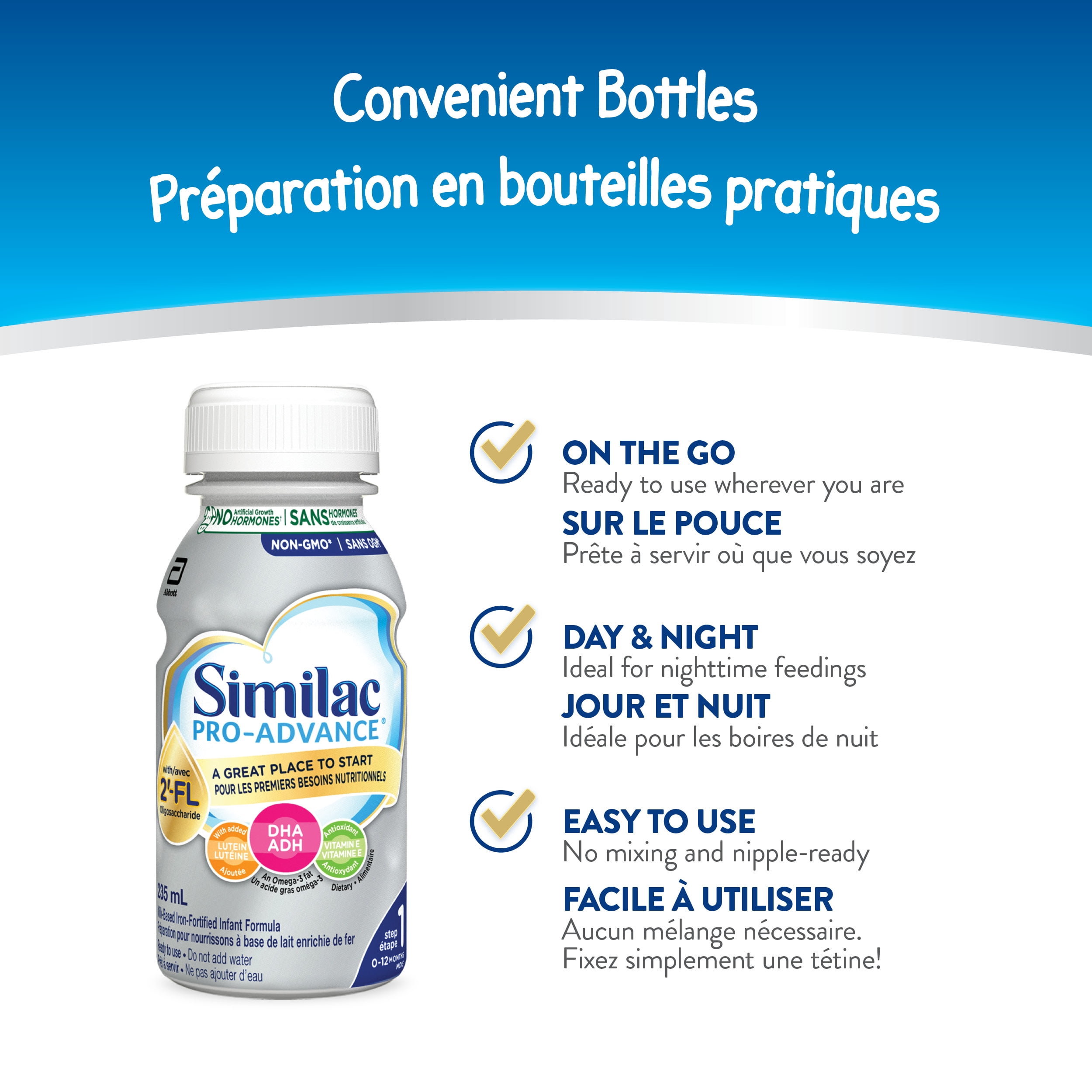 Similac Pro-Advance Étape 1, Préparation pour Bébés, Préparation pour Nourrissons, Notre Préparation la Plus Proche du Lait Maternel avec 2 Pieds-Fl, Facile à Digérer, 0+ Mois, Prête à Servir 16x235ml