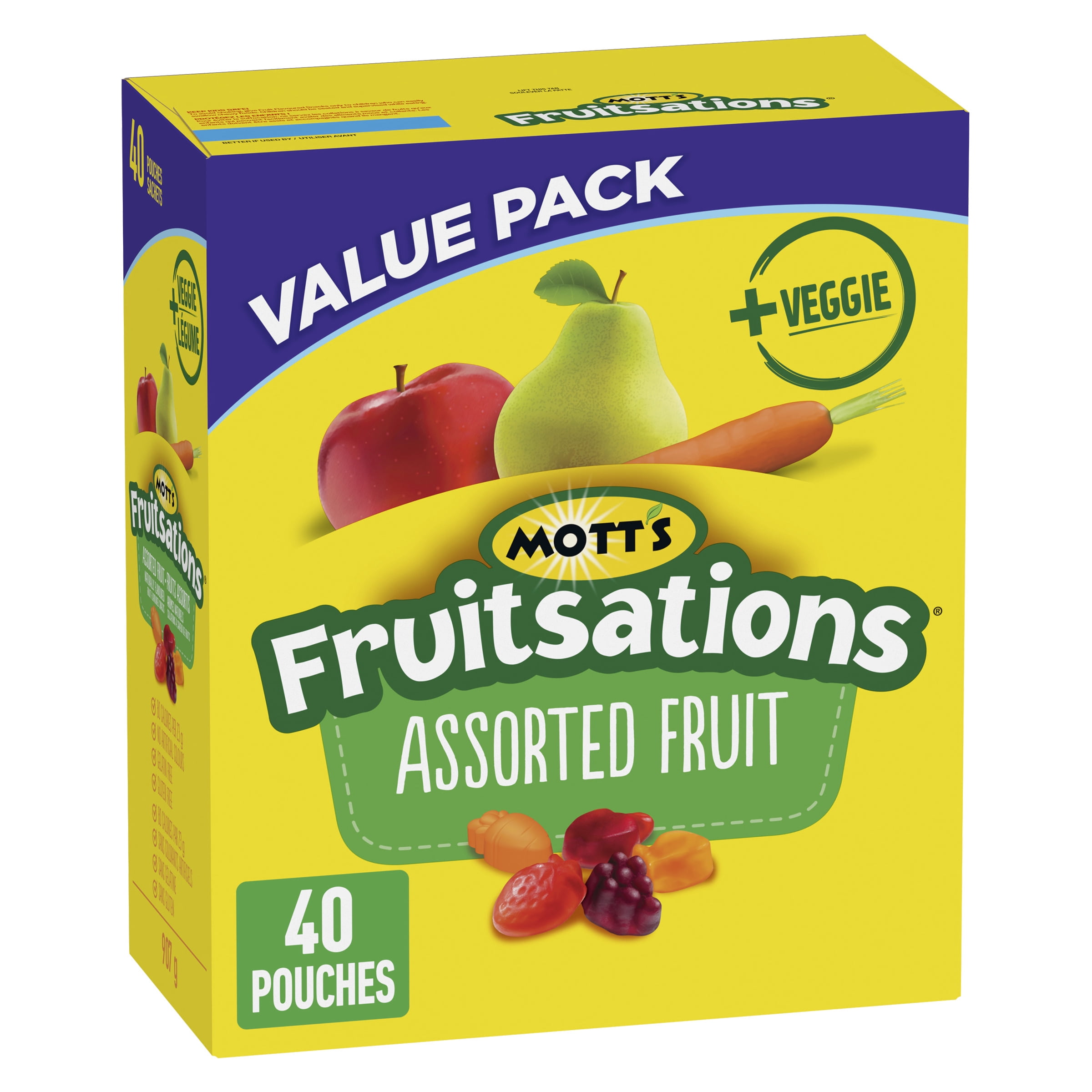 Mott's Fruitsations + Veggie Gluten Free Assorted Fruit Flavoured Snacks, Kids Snacks, 40 Packs