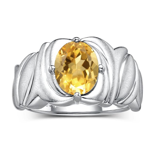 RYLOS Rings for Women 14K White Gold Ring Solitaire 9X7MM Oval Gemstone with Satin Finish Band November Citrine Jewelry Size 9