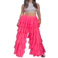 thumbnail image 4 of Women High Waist Trim Tulle Mesh Wide Leg Trousers Y2K Casual Solid Chiffon Multi Layer Ruffle Yarn Pants, 4 of 8