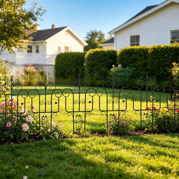 Garden Fence Stackable Climbing Support - Plastic Picket Fence Edging for Lawns, Flowerbeds, Borders, Decorative Yard Border - 40X22.5Cm, Black/White