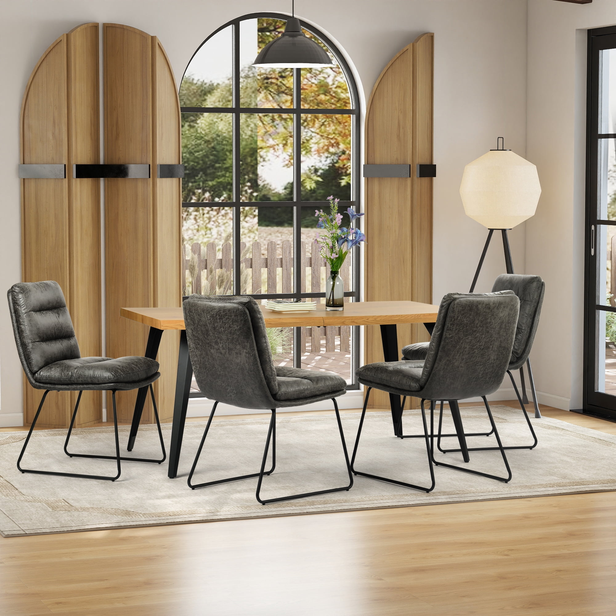 Ensemble de salle à manger industriel Homy Casa 63 pouces pour 4 personnes, table en faux bois, chaises en similicuir