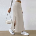 thumbnail image 3 of Jupe Crayon Midi Fendue en Tricot Côtelé Extensible Taille Haute pour Femmes, 3 of 6